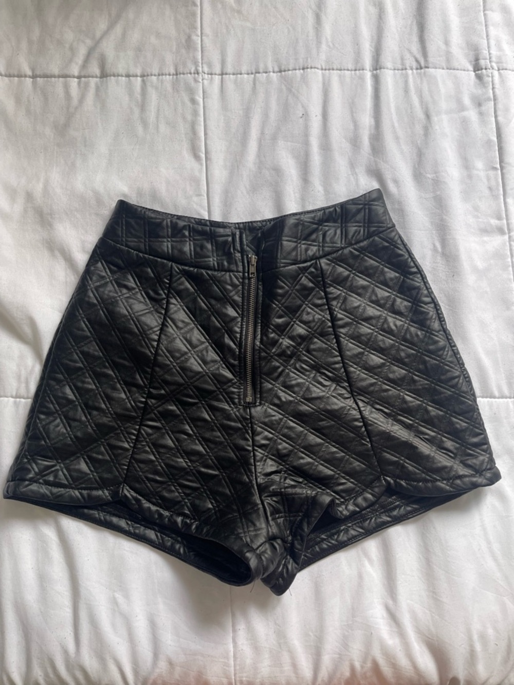 Quilted Faux Leather High-Waist Black Shorts